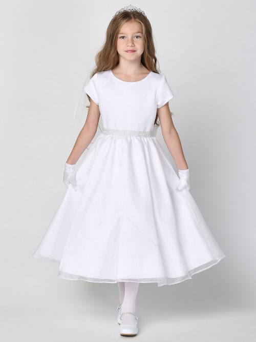 First Communion Dress Satin bodice with crystal organza skirt