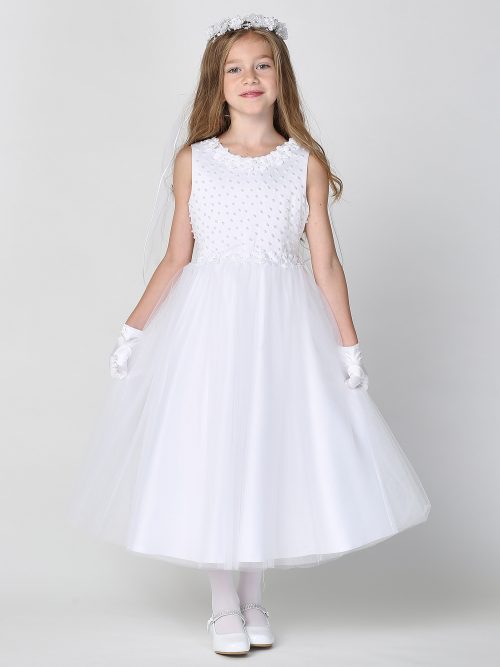 First Communion Dress Satin with Peart Accents