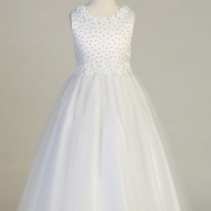 First Communion Dress Satin bodice with pearl accents for Girls