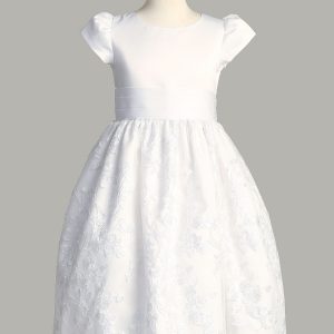 First Communion Dress embroidered tulle floral skirt with sequins