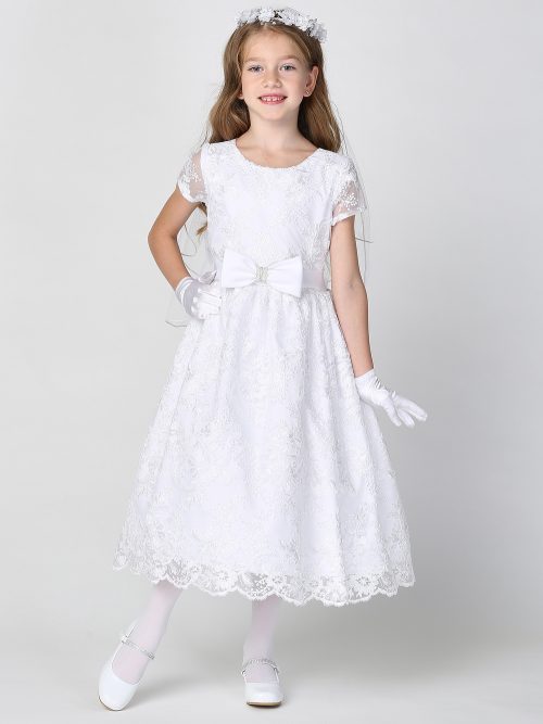 First Communion Dress with Cordered Embroidery