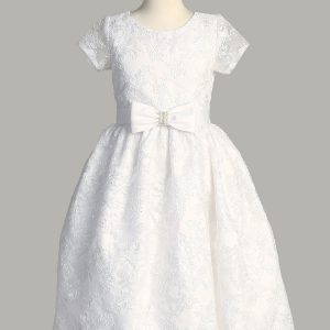 First Communion Dress with Cordered Embroidery Satin Bow