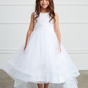 First Communion Dress with Glitter Bodice with Lace Applique and Tail Skirt
