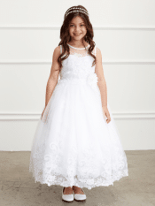 First Communion Dress with Lace Bodice and Skirt