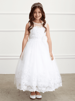 First Communion Dress with Lace Bodice and Skirt
