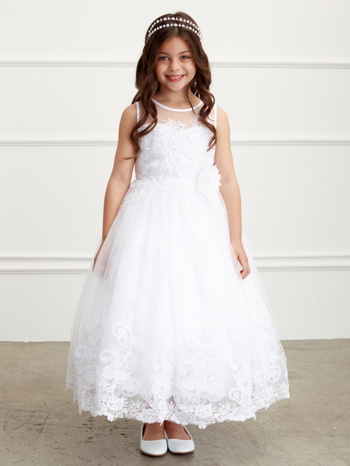 First Communion Dress with Lace Bodice and Skirt