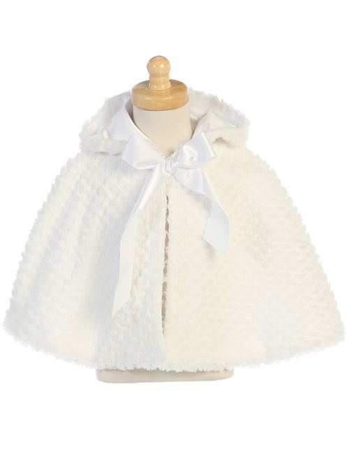 First Communion Faux fur cape with hood