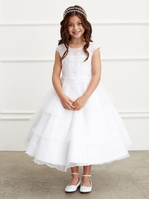 First Communion Ruffle Dress with Lace Bodice