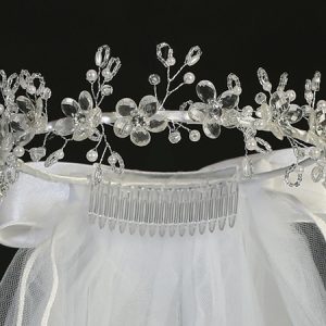 First Communion Veil Crystal flowers, beads & rhinestone accents