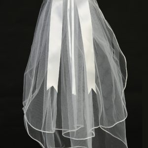 First Communion Veil Crystal flowers, beads & rhinestone accents Satin Bow
