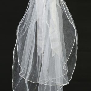 First Communion Veil Organza Flowers and Lace Ribbon Satin Bow