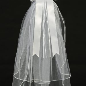 First Communion Veil Organza flowers, rhinestones & pearl accents with Bow