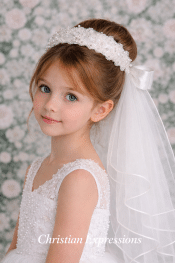 First Communion Crown Wreath Veil Beads and rhinestones