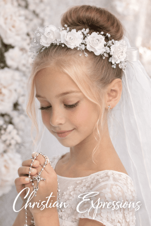 First Communion Wreath Veil Satin flowers with beads