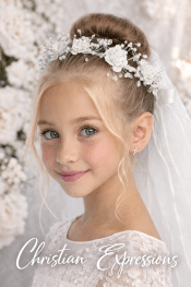 First Communion Wreath Veil Corded flowers with pearls