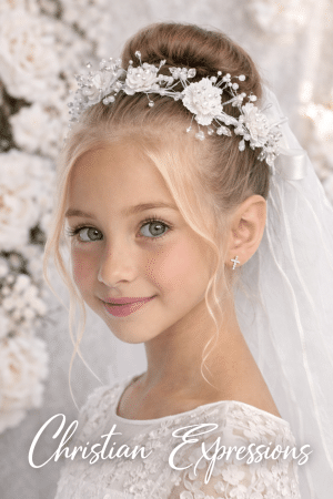 First Communion Wreath Veil Corded flowers with pearls