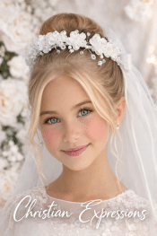 First Communion Veil Organza flowers & rhinestones