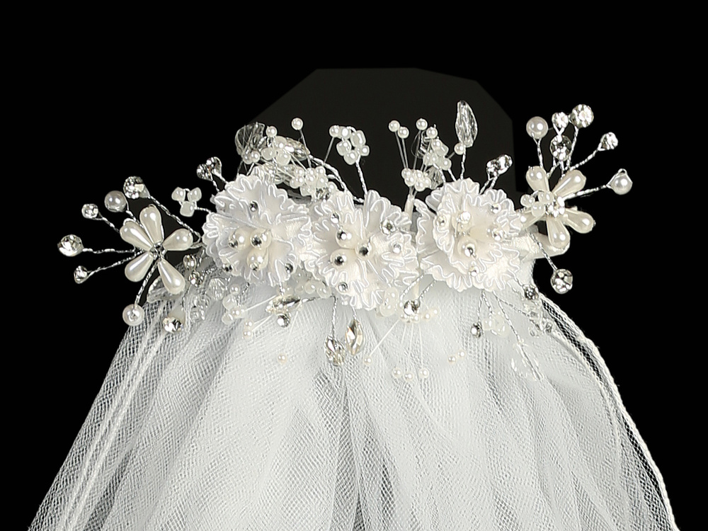 First Communion Veil on Comb Corded flowers with pearls