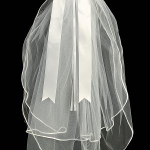 First Communion Veil on Comb Satin flowers with beads Satin Bow