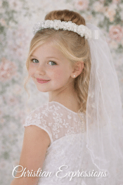 First Communion Veil Satin & organza flowers