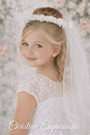 First Communion Veil Satin & organza flowers