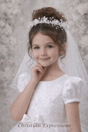First Communion Veil Crystal & organza flowers with rhinestone