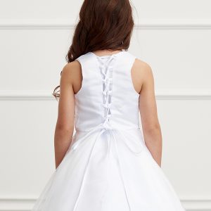 Floor Length First Communion Dress with Lace Waist and Lace Bolero