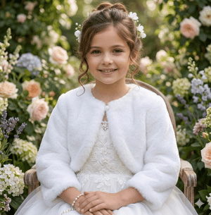 Faux Fur White Communion Bolero Jacket