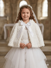 First Communion Faux fur cape with hood