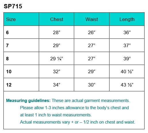 SP715 size chart