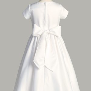 Satin First Communion Dress with silver corded trim on waist Plus Size
