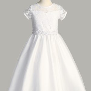 Short Sleeve First Communion Dress Lace bodice and tulle skirt