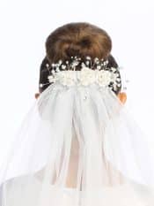 First Communion veil on comb - Corded flowers with pearls
