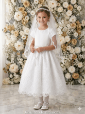 First Communion Dress Satin Bodice Corded Embroidery