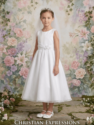 A Line First Communion Dress with crystal organza skirt