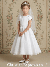 First Communion Dress Satin bodice with crystal organza skirt