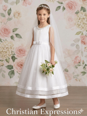 First Communion Dress Satin Bodice with Glitter Skirt Double Satin Band Trim