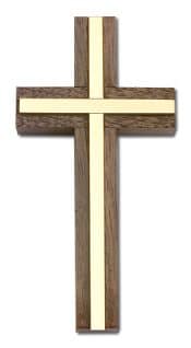 4 inch Plain Crucifix, Walnut w/ Antique Gold inlay