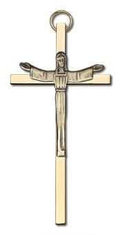 4 inch Antique Gold Risen Christ on a Polished Brass Cross