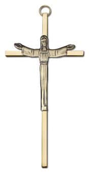 6 inch Antique Gold Risen Christ on a Polished Brass Cross