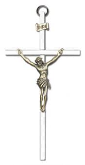 6 inch Antique Gold Crucifix on a Polished Silver Finish Cross