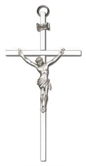 6 inch Antique Silver Crucifix on a Polished Silver Finish Cross