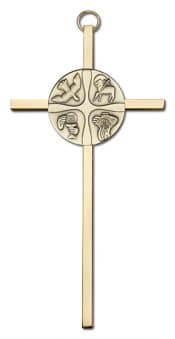 6 inch Antique Gold Christian Life on a Polished Brass Cross