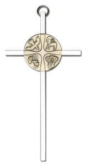 6 inch Antique Gold Christian Life on a Polished Silver Finish Cross