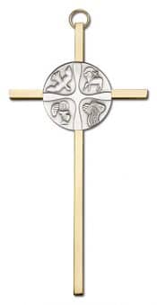 6 inch Antique Silver Christian Life on a Polished Brass Cross
