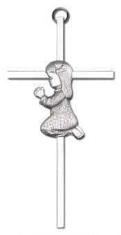 6 inch Antique Silver Praying Girl on a Polished Silver Finish Cross