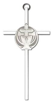 6 inch Antique Silver Communion on a Polished Brass Cross