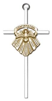 6 inch Antique Gold Confirmation on a Polished Silver Finish Cross