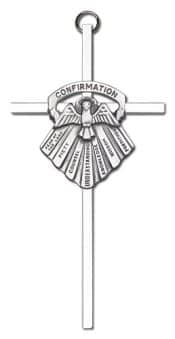 6 inch Antique Silver Confirmation on a Polished Silver Finish Cross