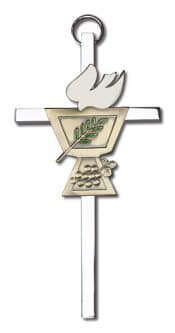 4 inch Antique Gold Confirmation Chalice on a Polished Silver Finish Cross